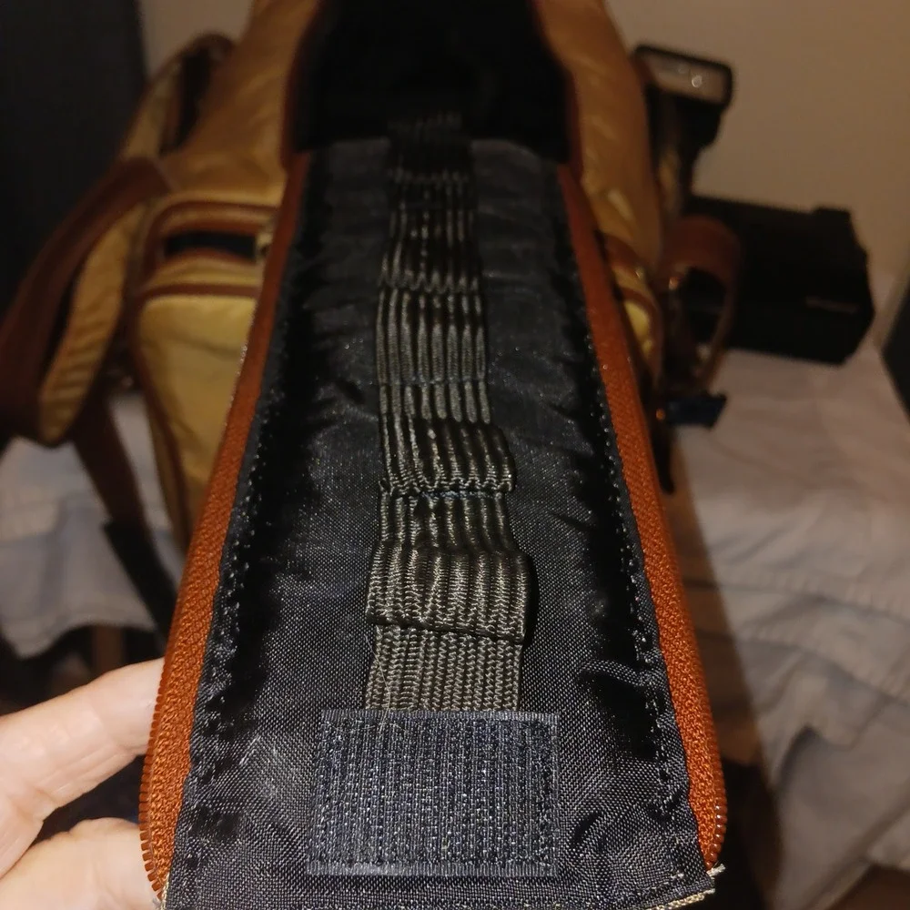 Vintage Gold Nylon Camera Gear Duffel Bag Bundle Soligor Flash Cokin Filters